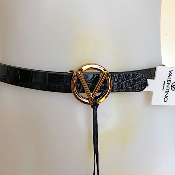 Valentino By Mario Valentino Croc Embossed V-Logo Gold Black Leather Belt main image 10